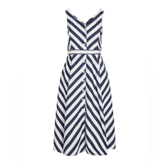 NWOT RALPH LAUREN Chevron Stripe Cotton Midi Dress - Picture 4 of 14